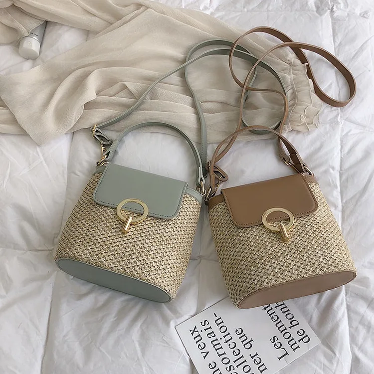 Маленькая Соломенная Сумка ведро для женщин модные сумки через плечо женские
