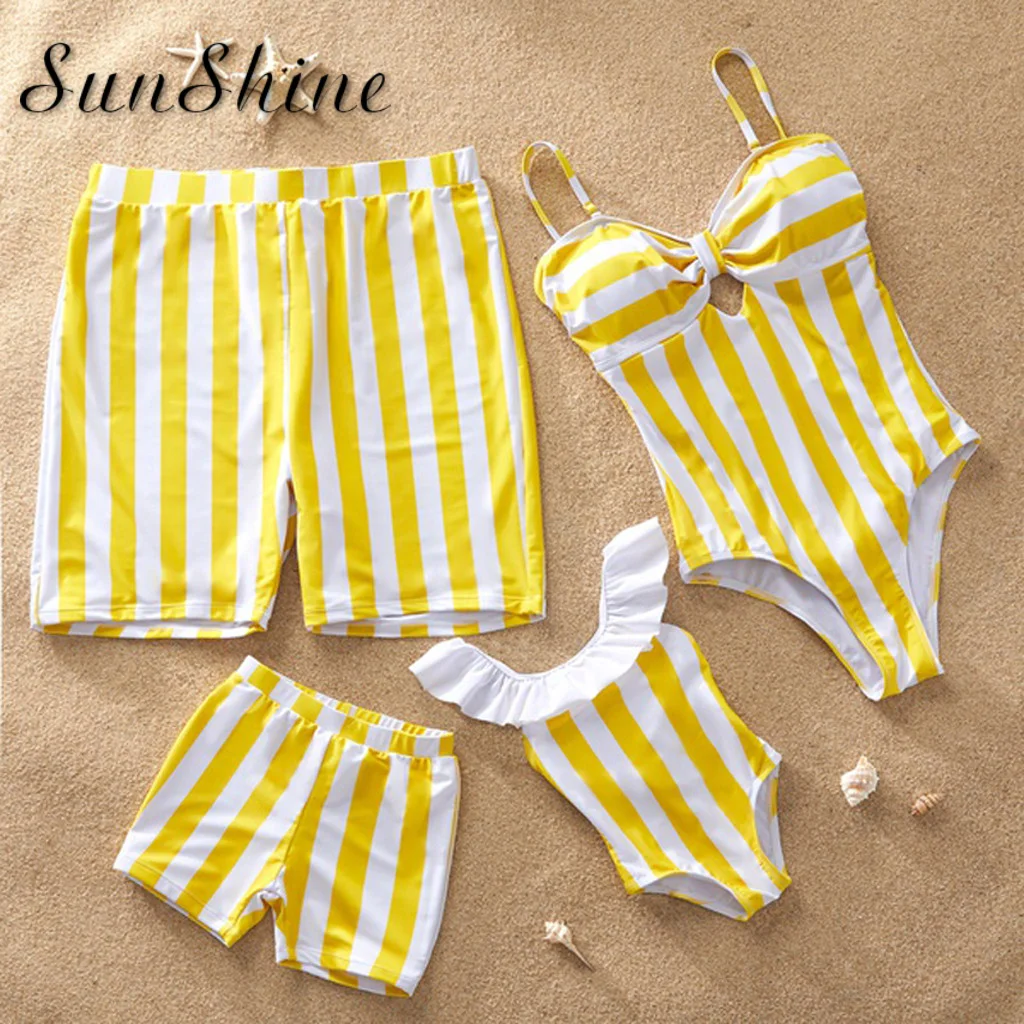 Семейный купальник для детей детский монокини мальчиков и девочек полосатый