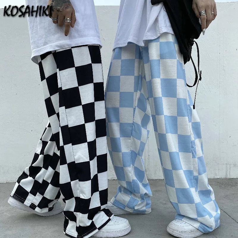 

Клетчатые осенние тонкие свободные брюки koshiki в стиле Харадзюку, женские длинные брюки, уличная одежда в стиле бойфренд, женские брюки 2021, ул...