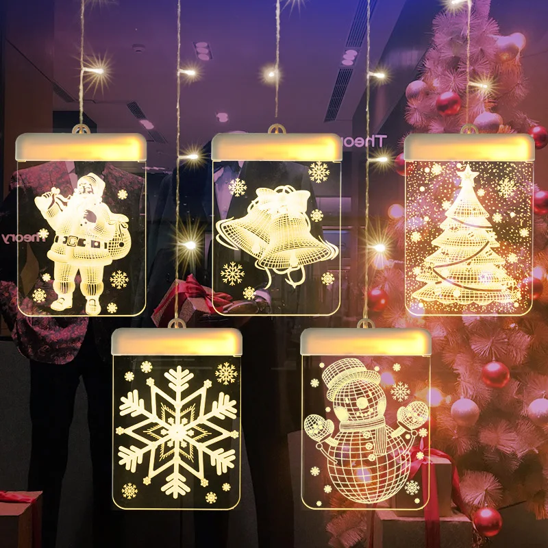 

Christmas Lights Curtain Suction Cup Light 3D Led Fairy Lights Christmas Garland on Batteries New Year Christmas Decorations