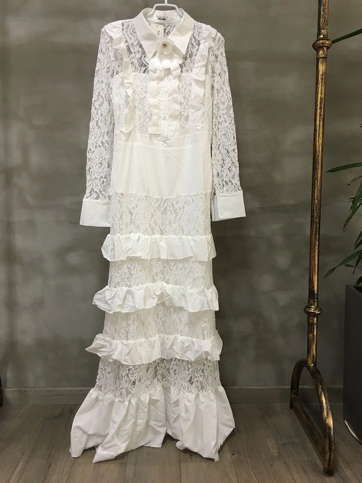 Африканская новая кружевная рубашка Воротник Высокая талия A-Word торт с коротким