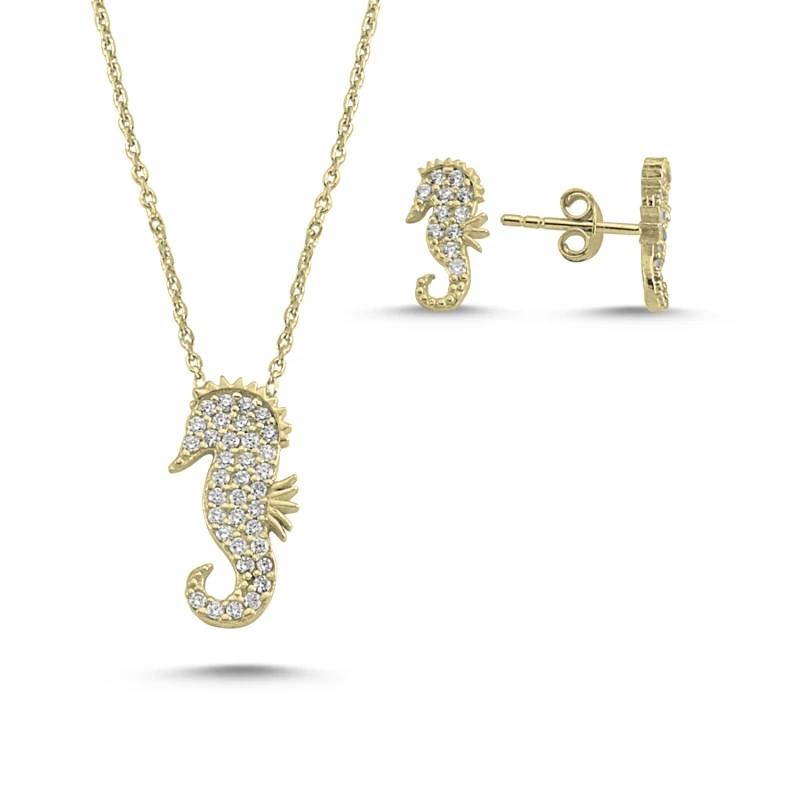 

Silver 925 Sterling Zircon Gemstone Seahorse Set