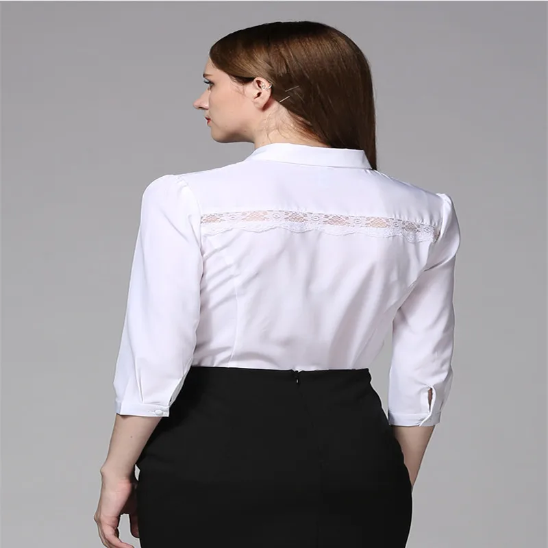 Женский облегающий костюм Ruoru шифоновая блузка на три четверти кружевная белая