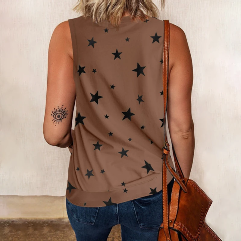 

Summer Women's Star Printing Tank Tops Casual Loose O-Neck T-Back Vest Sleeveless Top Female 2021