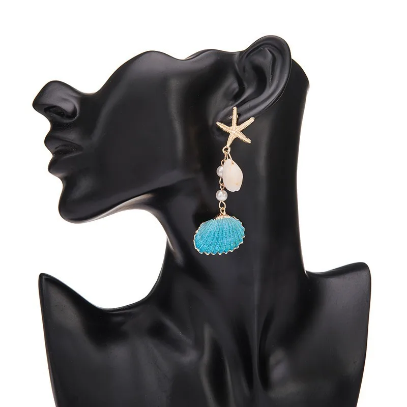 Длинные серьги подвески JOUVAL в виде морской звезды и ракушки женские из сплава