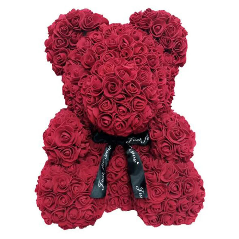 40cm wine red Прямая поставка 40 см розовый медведь сердце искусственный цветок Роза плюшевый медведь для женщин День Святого Валентина Свадьба День рождения Рождественский подарок - Цвет: 40cm wine red