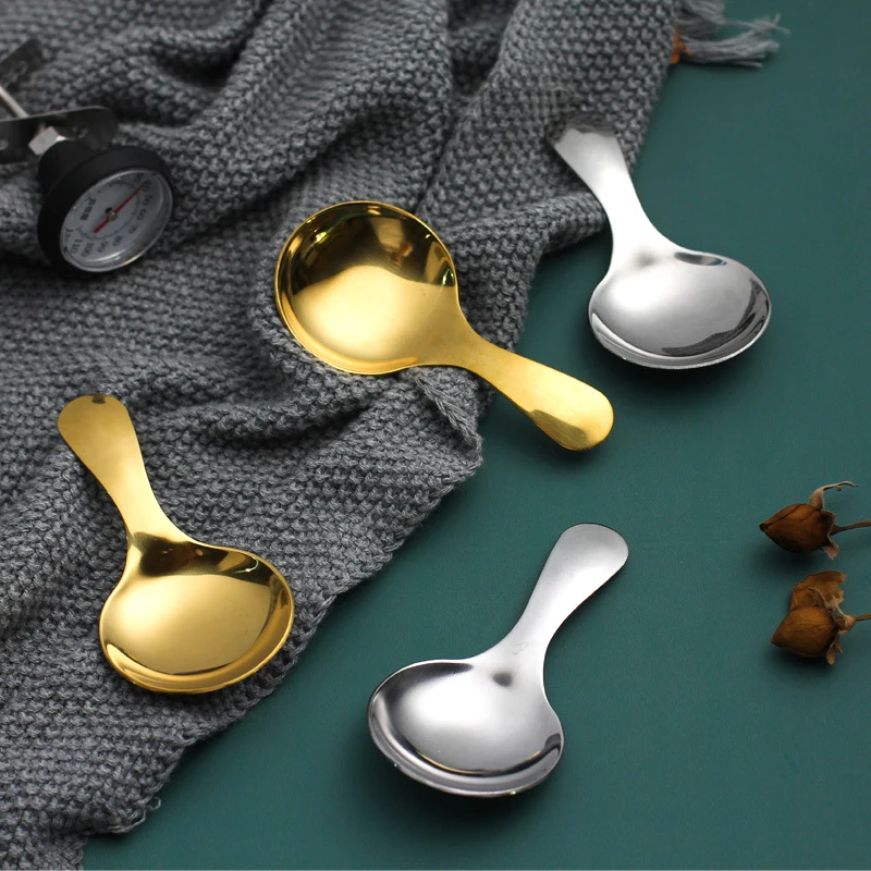 

Sliver Color Metal Teaspoon Solid Color Stainless Steel Soup Spoon Short Bent Handle Round Ice Cream Spoons Golden Dinner Spoon