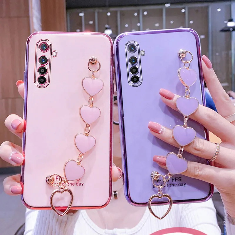 Кабель-браслет на запястье чехол для телефона Oppo Realme XT Чехол класса люкс любящее