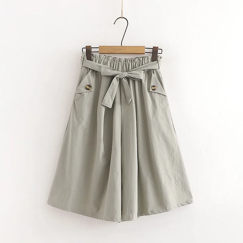 

Women Summer Shorts Girls Korean Style Solid Cotton Elastic Waist Knee Length Students Simple Oversize Wide Leg Pants Trousers