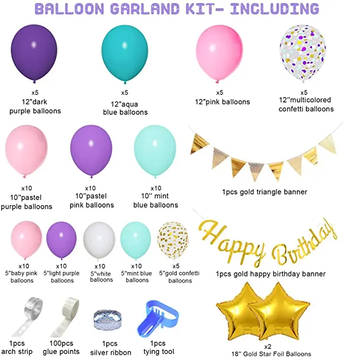 103Pcs/set Unicorn Balloons Arch Garland Purple Birthday Balloon Banner for Girls Party Baby Shower Decor Supplies | Дом и сад