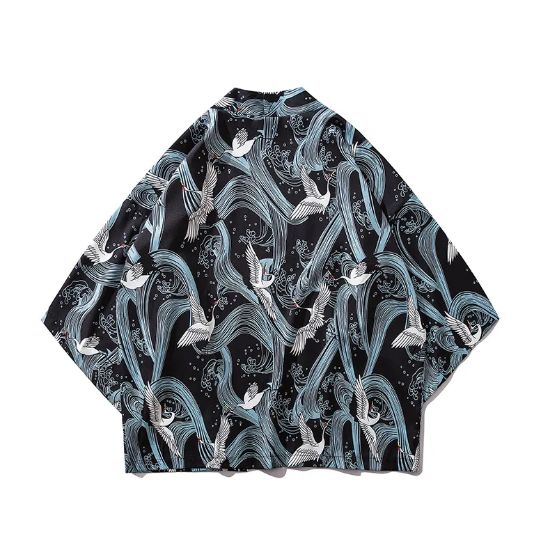 

Cross-border foreign trade list China wind Crane Road robe Japanese kimono Harajuku wind bf couple shirt thin coat tide