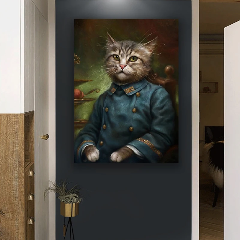 

Creative Animal Canvas Painting Cat and Dog In Clothes Poster Wallpaper Print Art Craft Picture for Home Bedroom Decoration
