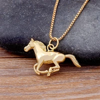 nidin new arrival horse pendant fashion party wedding jewelry for women men lucky running horse chain gold color necklace gift