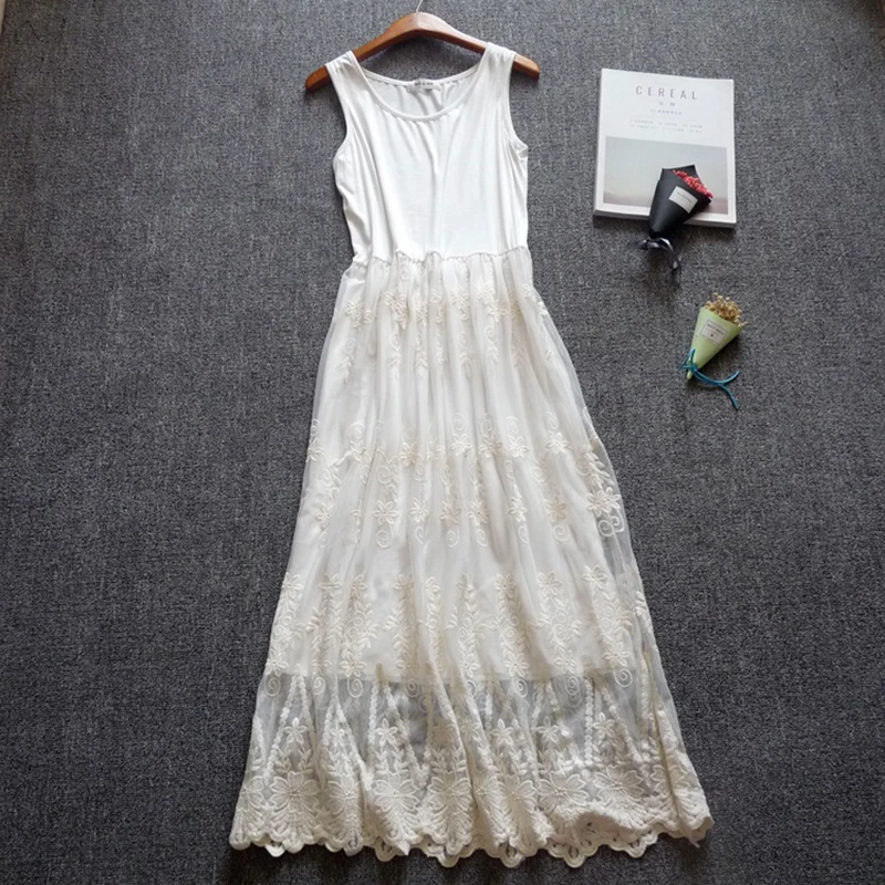 Весна 2020 кружевное платье без рукавов на бретельках женское длинное белое из