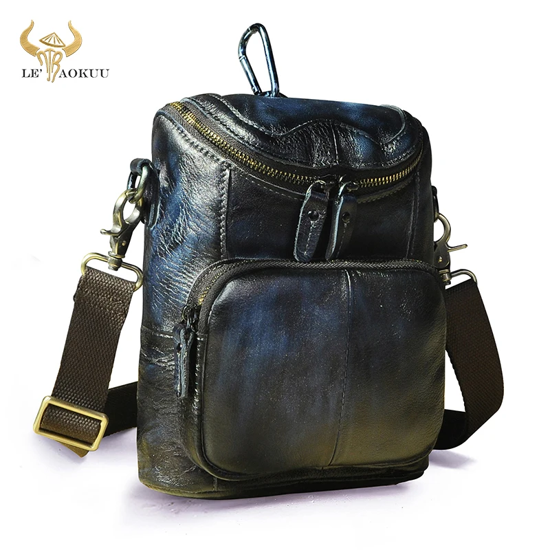 

Soft Genuine Leather Male Fashion Blue Design Messenger Cross-body bag Belt Fanny Waist bag Travel Small Pouch Men 611-74