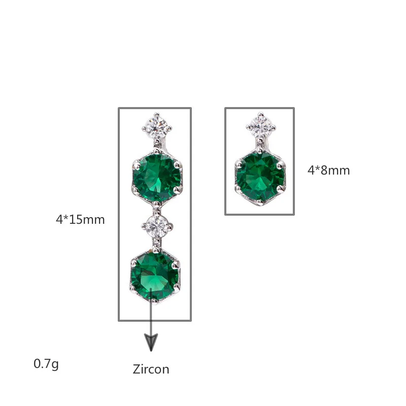 

Asymmetry 100% 925 Sterling Silver Drop Earrings For Women Luxury GreenCubic Zirconia Earings Fashion Jewelry party Flyleaf
