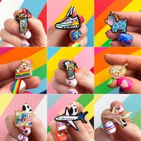 cute cartoon colorful sneakers metal enamel brooch airplane map skateboard ice cream badge fun trendy costume jewelry gift