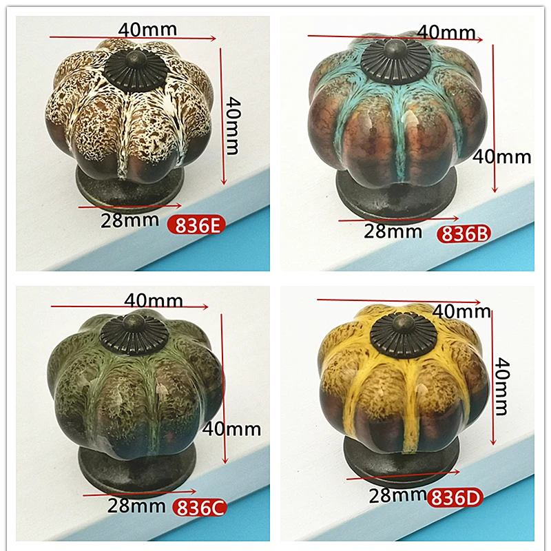 1 шт. 40*40 мм керамическая ручка в форме тыквы Винтаж красочный шкаф дверные ручки
