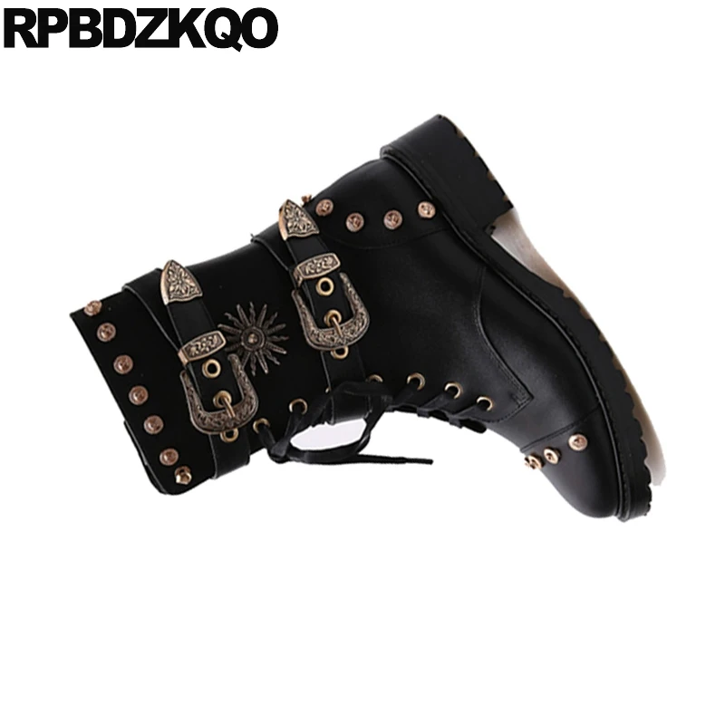 Ботильоны серьги-гвоздики на молнии с заклепками в байкерском стиле зимняя обувь