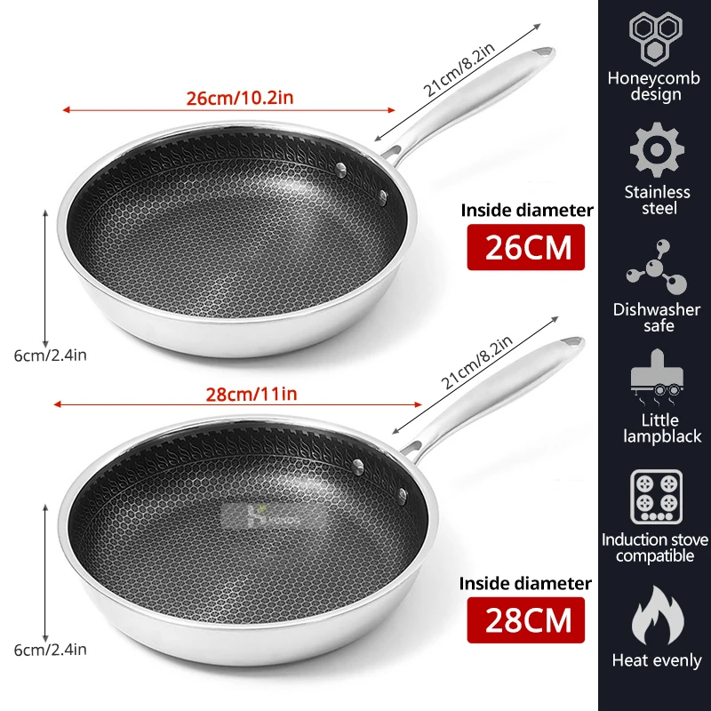 Антипригарная сковорода Konco из нержавеющей стали 304 кухонная посуда кастрюля для