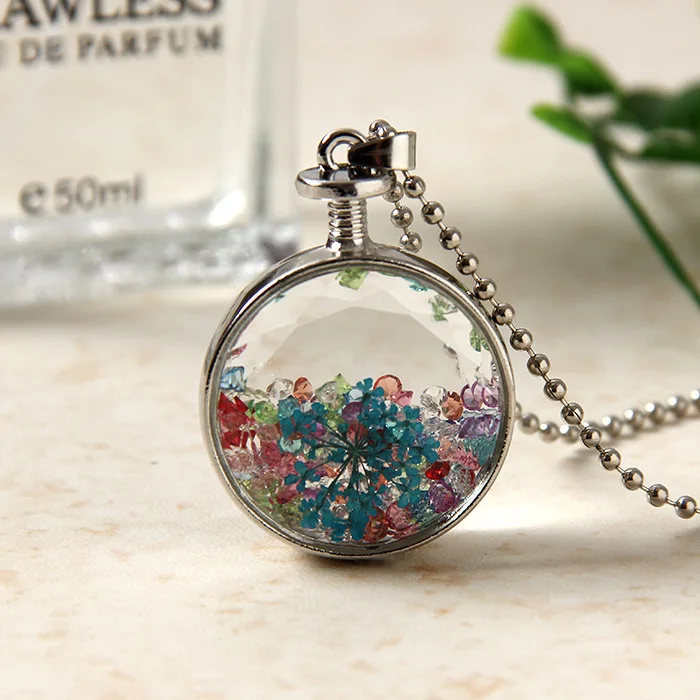 Натуральный белый кристалл камень кулон многоцветный цветок ожерелье ручной