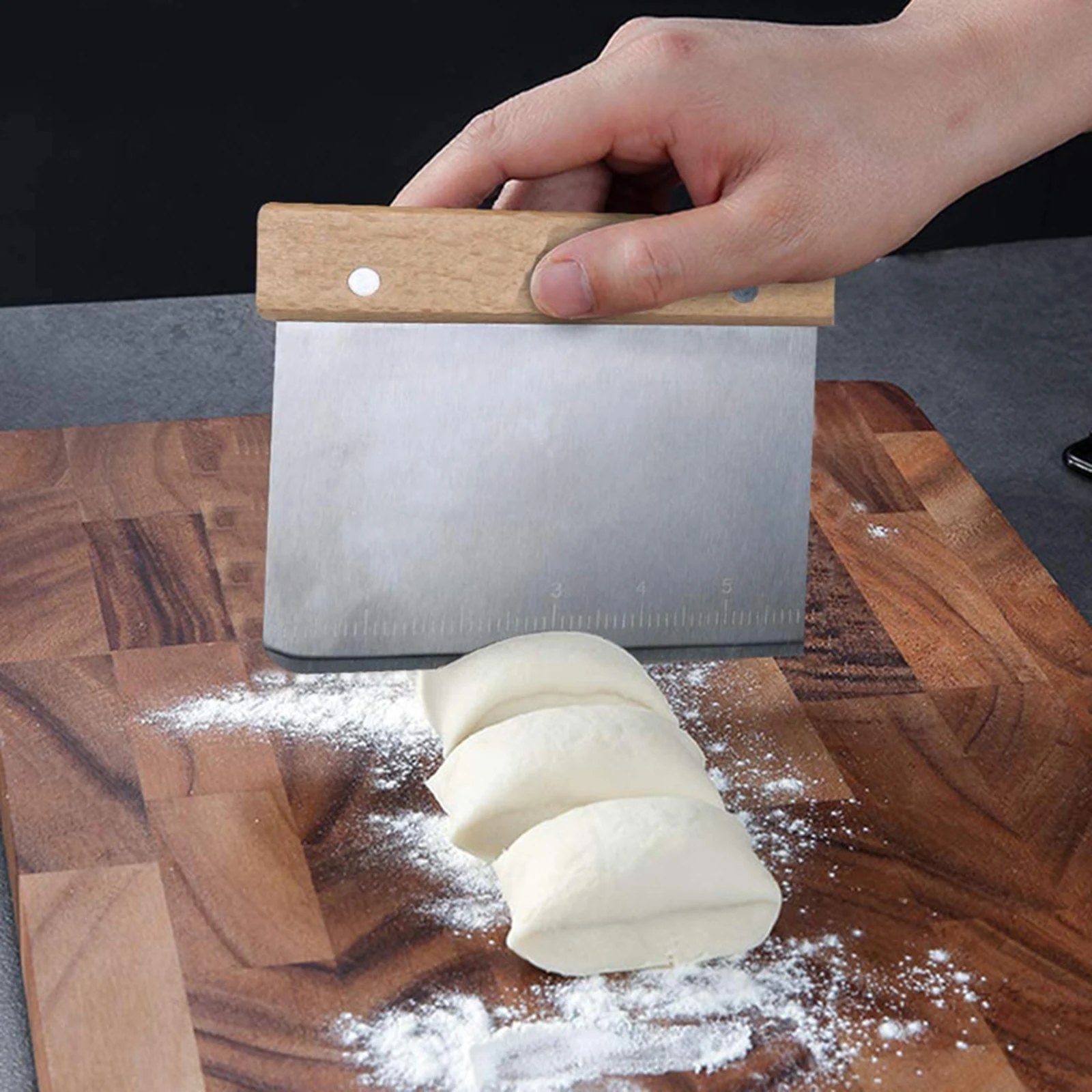 

Set Flour Coil Mixer Danish Dough Whisk Tool Short Handle Cutter Wooden Kitchen Durable Stainless Steel Bread 1 Plastic Scraper