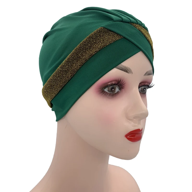

2021 Fashion Muslim Women's Headscarf Bonnet Stretchy Under Hijab Caps Female Forehead Cross Underscarf Hat Islamic Head Wraps