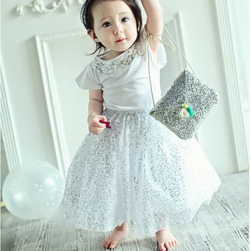 Детская футболка с блестками и юбка костюмы для маленьких девочек принцесса до