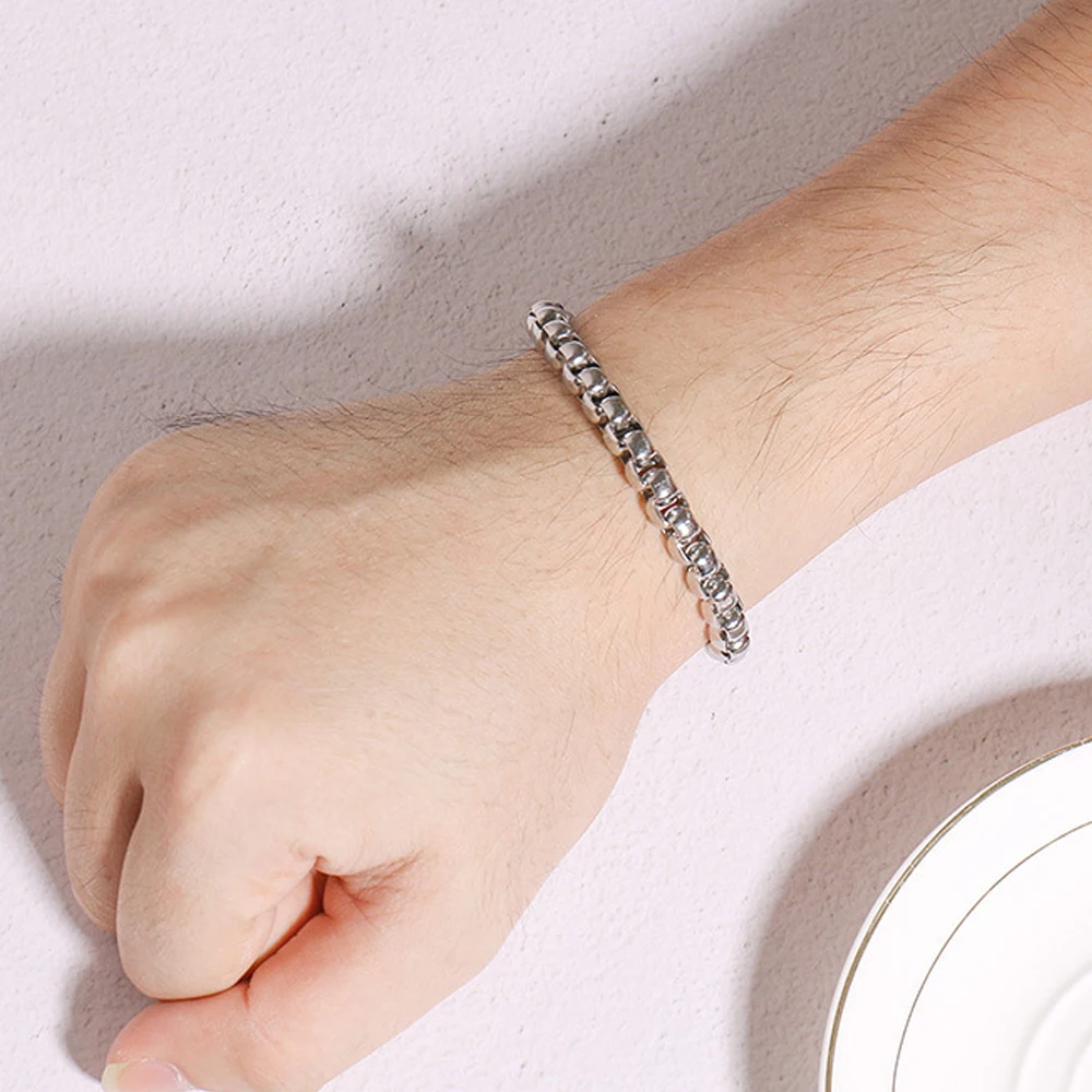 Мужской серебряный браслет из нержавеющей стали ширина 4/5/7 мм квадратный