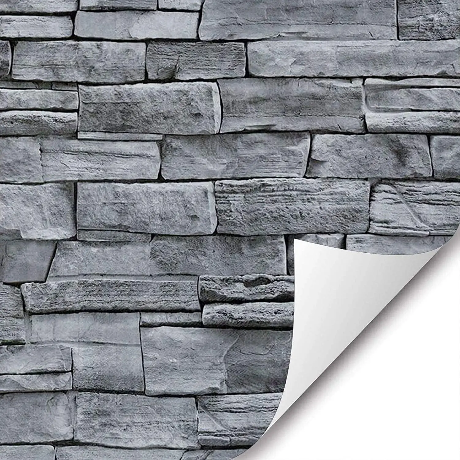 

Peel and Stick Faux 3D Brick Stone Gray Vinyl Self Adhesive Decorative Wallpaper for Room Shelf Cabinet
