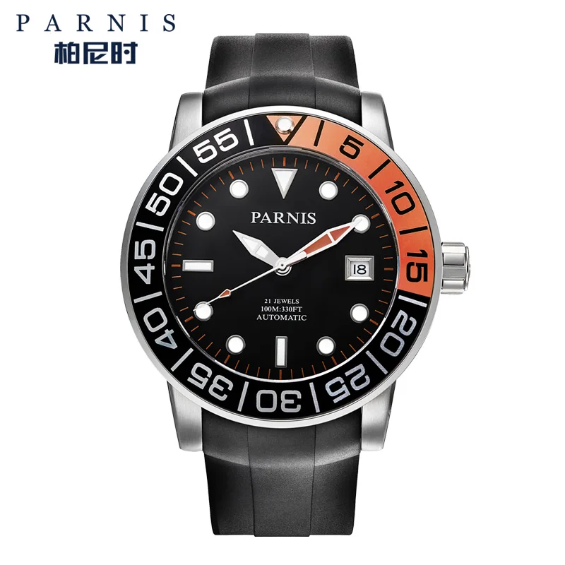 

Parnis Casual Automatic Men's Watch Relojes Hombre Sapphire Crystal Rubber Luminous Auto-Date Mechanical Watches Clock Men