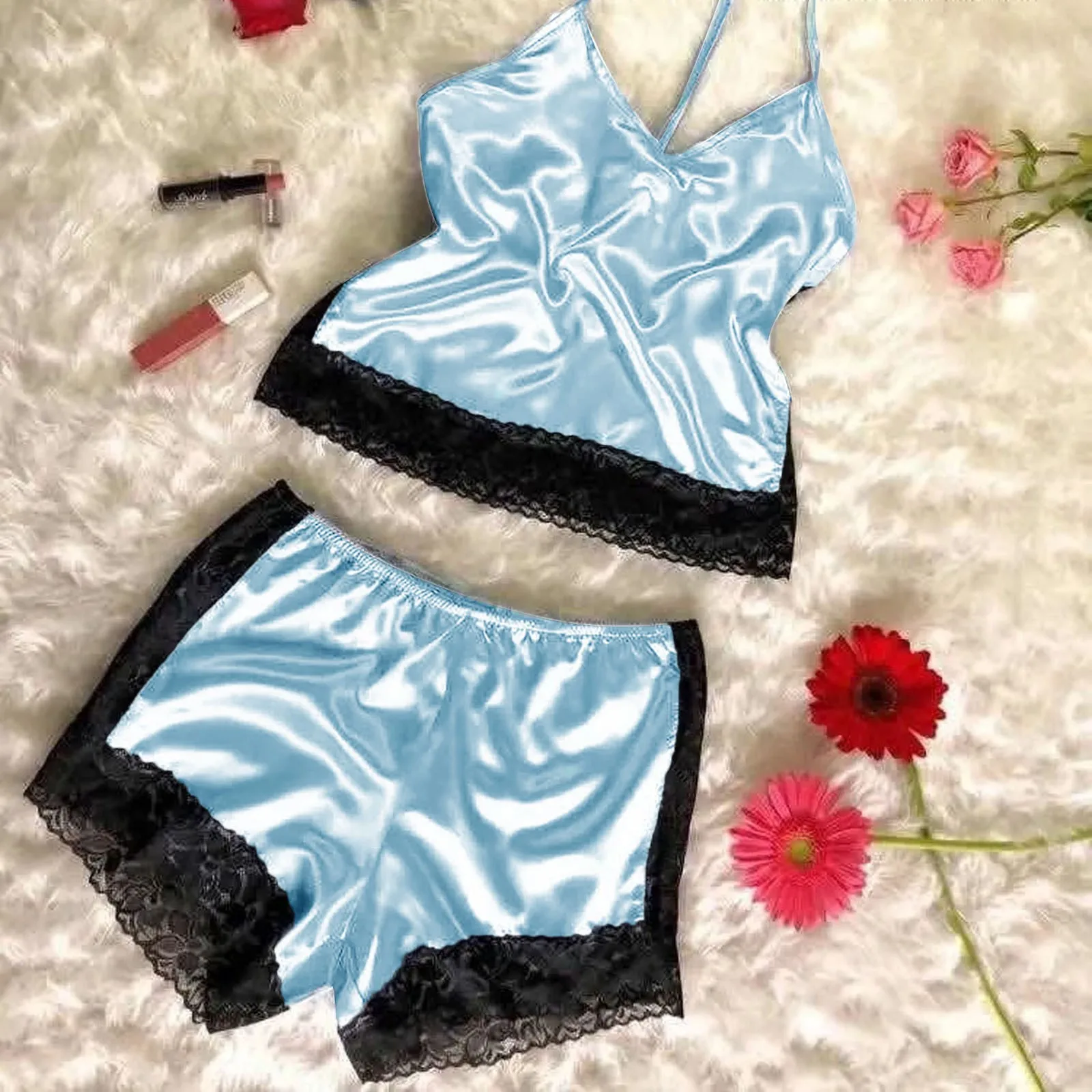

Women Sexy Tops Shorts Lace Bowknot Nightdress Camisole Pajamas Underwear Set plus size