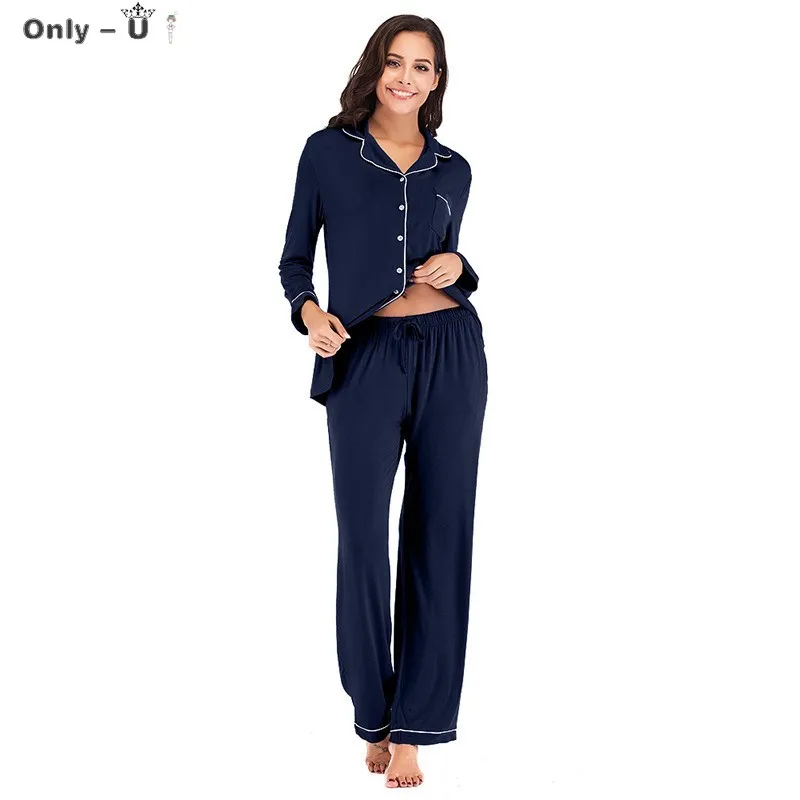 

Women's Modal Pajamas Set 2 Pieces Sleepwear Long sleeve Trousers Soft Plus Size Women Autumn Casual Homewear
