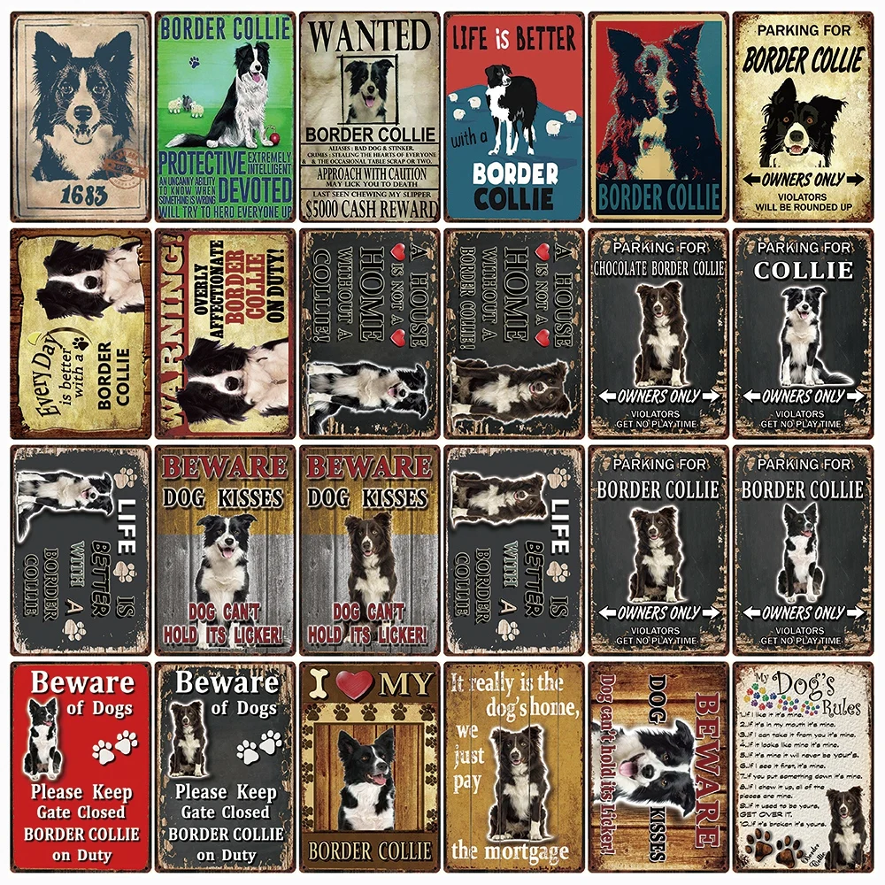[ Kelly66 ] Pet Dog Rules Warning Better Life With Border Collie Metal Sign Home Decor Bar Wall Art Painting 20*30 CM Size DG-10 | Дом и сад