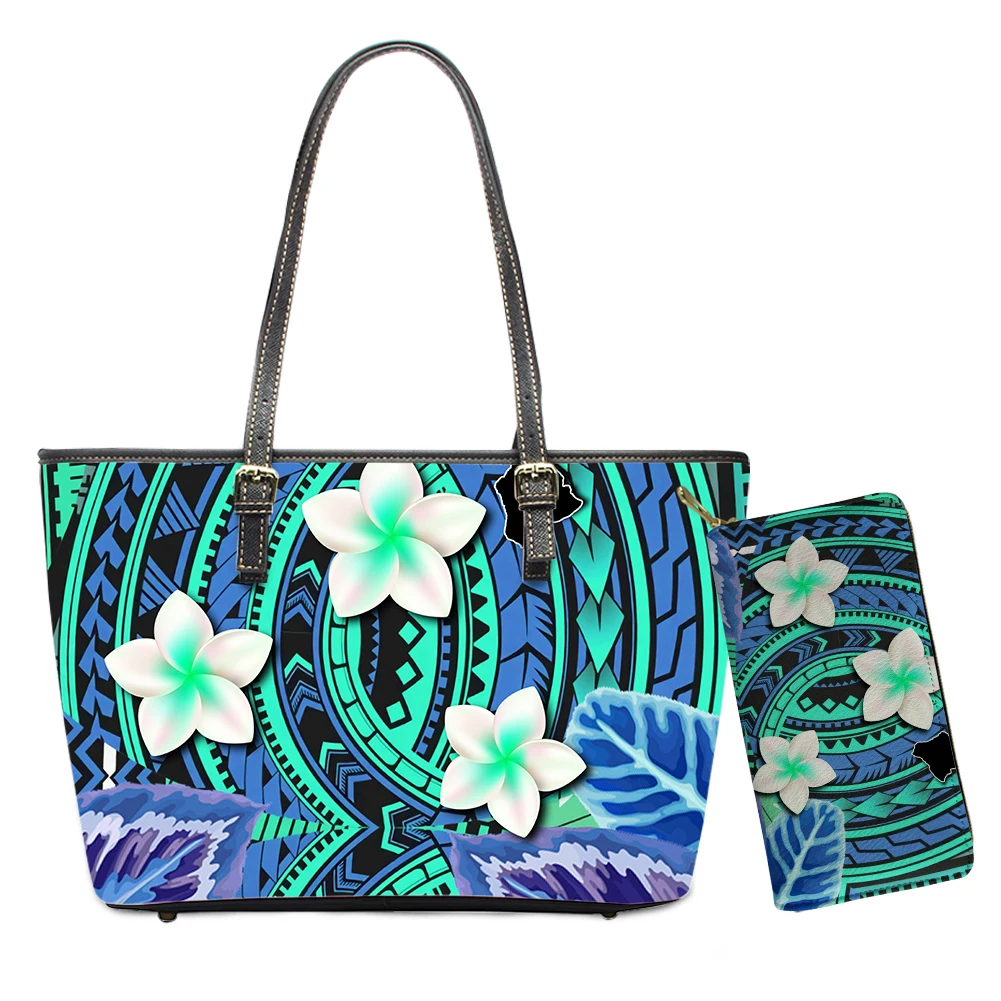 

KUILIU Fashion Shoulder Bag For Women Chuuk Polynesian With Plumeria Flower Print Sac Mujer Vintage Luxury Female Handbags
