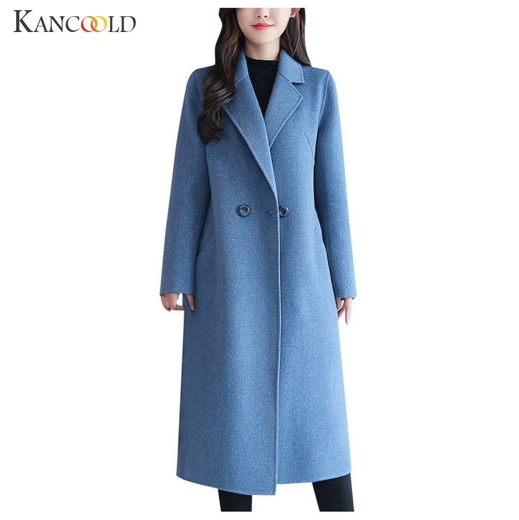 KANCOOLD женское однобортное модное шерстяное пальто, 4 цвета, S-3XL, однотонное, зима, модное приталенное Элегантное длинное пальто