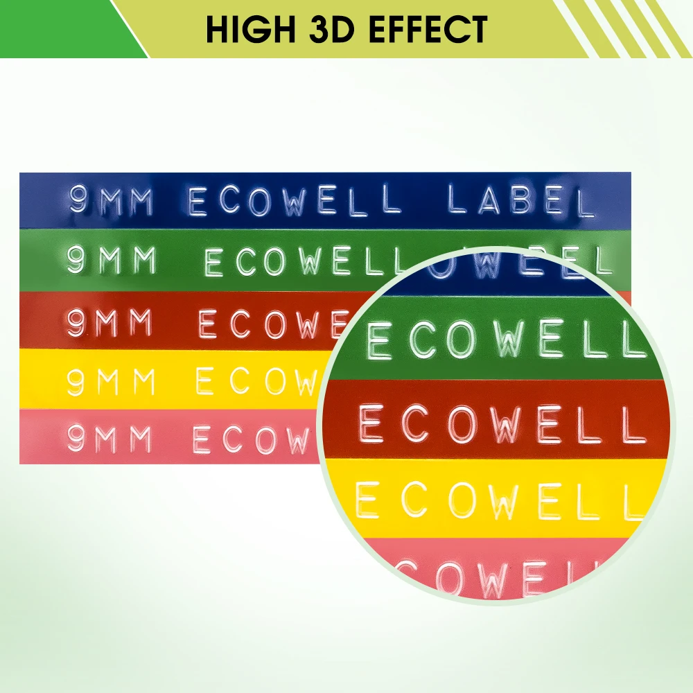 Ecowell 3D пластиковая лента с тиснением 9 мм совместимая для тиснения этикеток