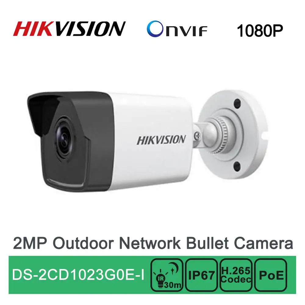 DS 2CD1023G0E I Hikvision 2MP наружная H.265 IP цилиндрическая камера ONVIF CCTV Security 1080P PoE P2P Cloud IR IP67