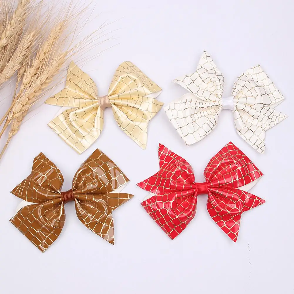 

Fashion 4Pcs Kids Girls Big Bowknot Faux Leather Hairpins Clips Barrette Hair Accessory