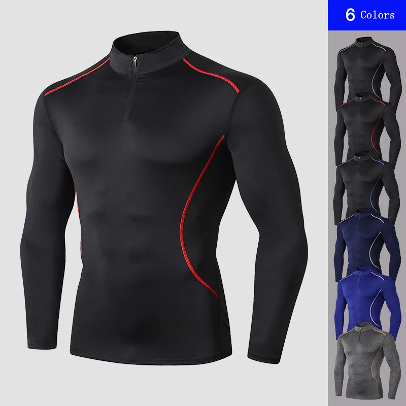 Мужская футболка с высоким воротником для фитнеса спортивная куртка длинным