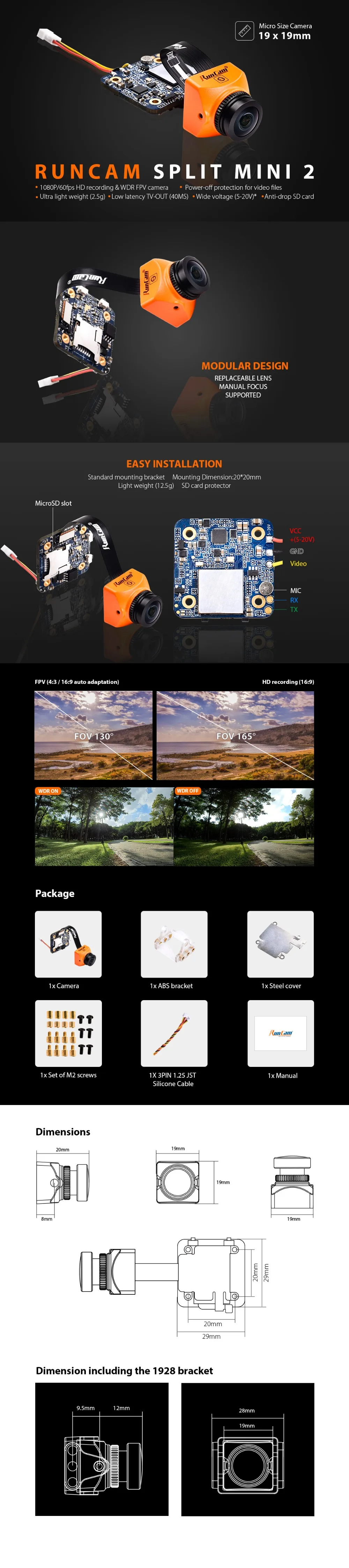 Оригинальная воздушная камера FPV 1080P видеокамера/RUNCAM split 2S-orange/split MINI2/split-2 S wifi