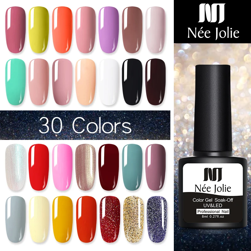 NEE JOLIE Блестящий розовый красный УФ гель для ногтей набор впитывающий лак