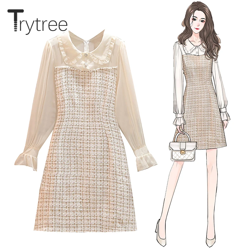 Женское платье с круглым воротником рукавом бабочкой и воланом|Женские платья| |