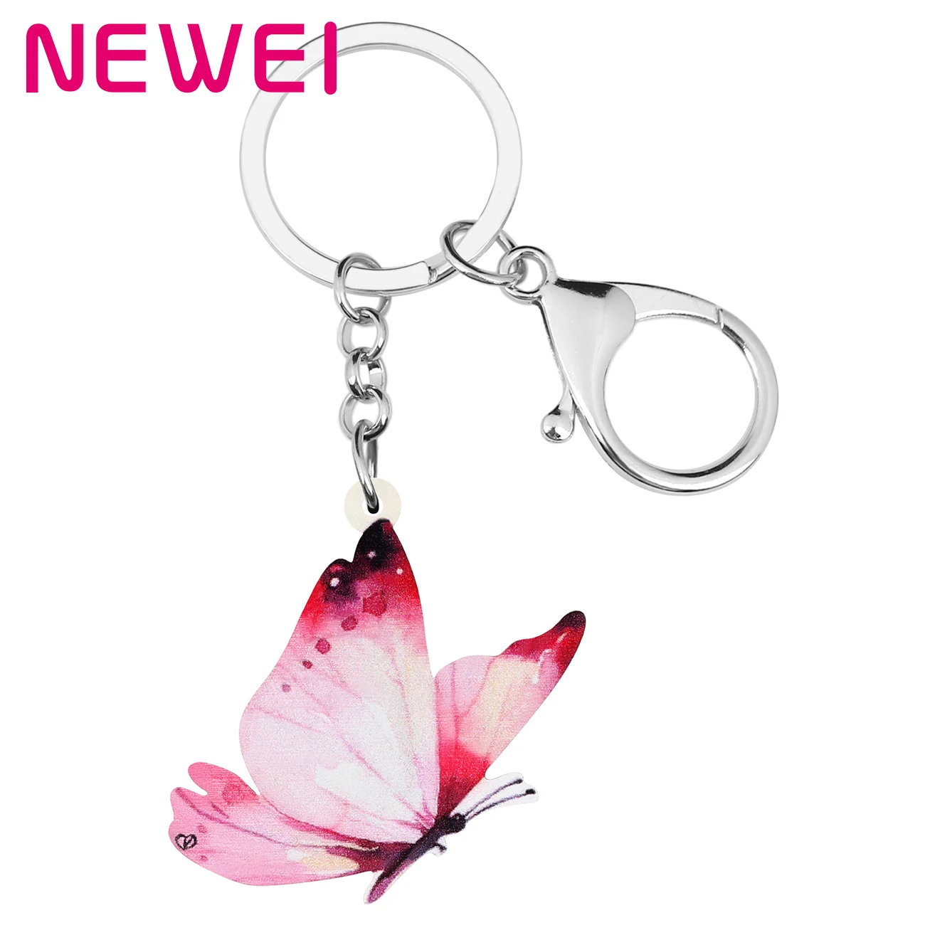 

Newei Acrylic Lovely Pink Butterfly Keychains Print Long Animal Keyring Jewelry For Women Kids Teens Novelty Gift Car Decoration