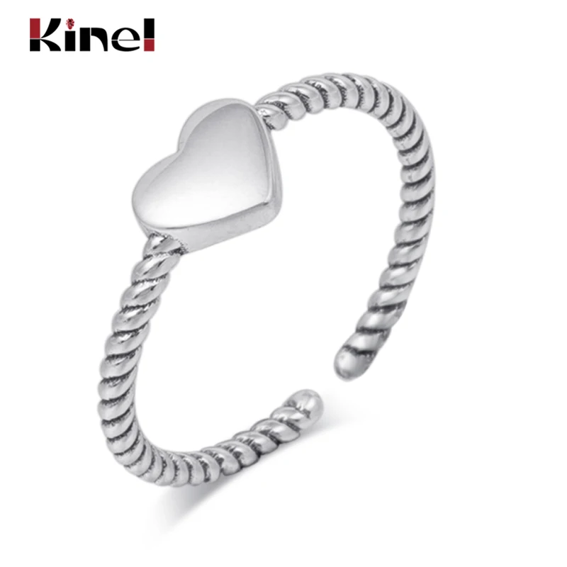 

Kinel S925 sterling silver ring jewelry hot retro personality glossy twist male and female models hollow open mouth adjustable