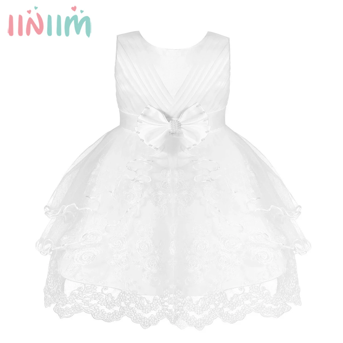 

Белое платье принцессы для девочек на крестины, платье с цветочной вышивкой, кружевное платье с бантом для вечевечерние НКИ или свадьбы