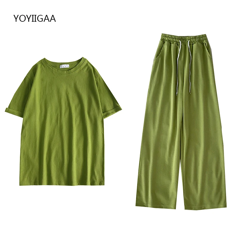 

Summer 2 Piece Set Women Tshirt Pants Sportswear Suits Leisure Outfits Cotton Ladies Tracksuits Suits Candy Color Women Sets