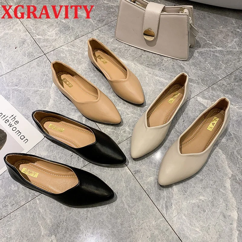 

XGRAVITY 2022 New Women Shoes New Spring Autumn Ladies Flat Shoes Fashion Girl's Leather Shoes Woman Shoes Plus Size Casual C328