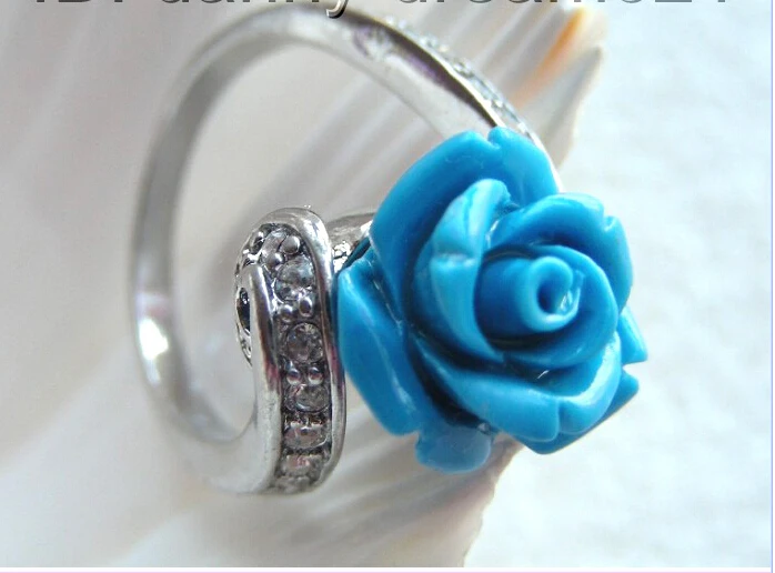 Доставка&gt Подлинная 12 мм синий резной цветок розы кольца b556 | Украшения и
