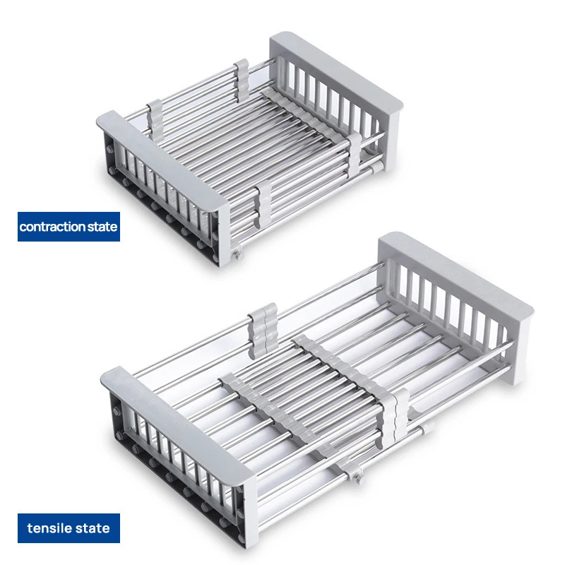 

304 Stainless Steel Drying Rack, Telescopic Drainage Basket, Adjustable Armrest, Suitable For Kitchen Sink Storage And Drying It